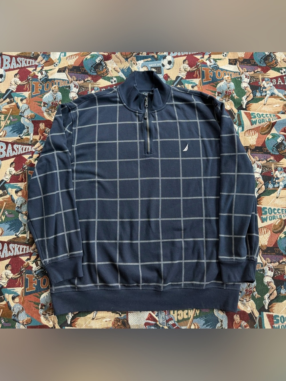 Men’s Nautica Navy Blue Grid Quarter Zip Sweatshirt
